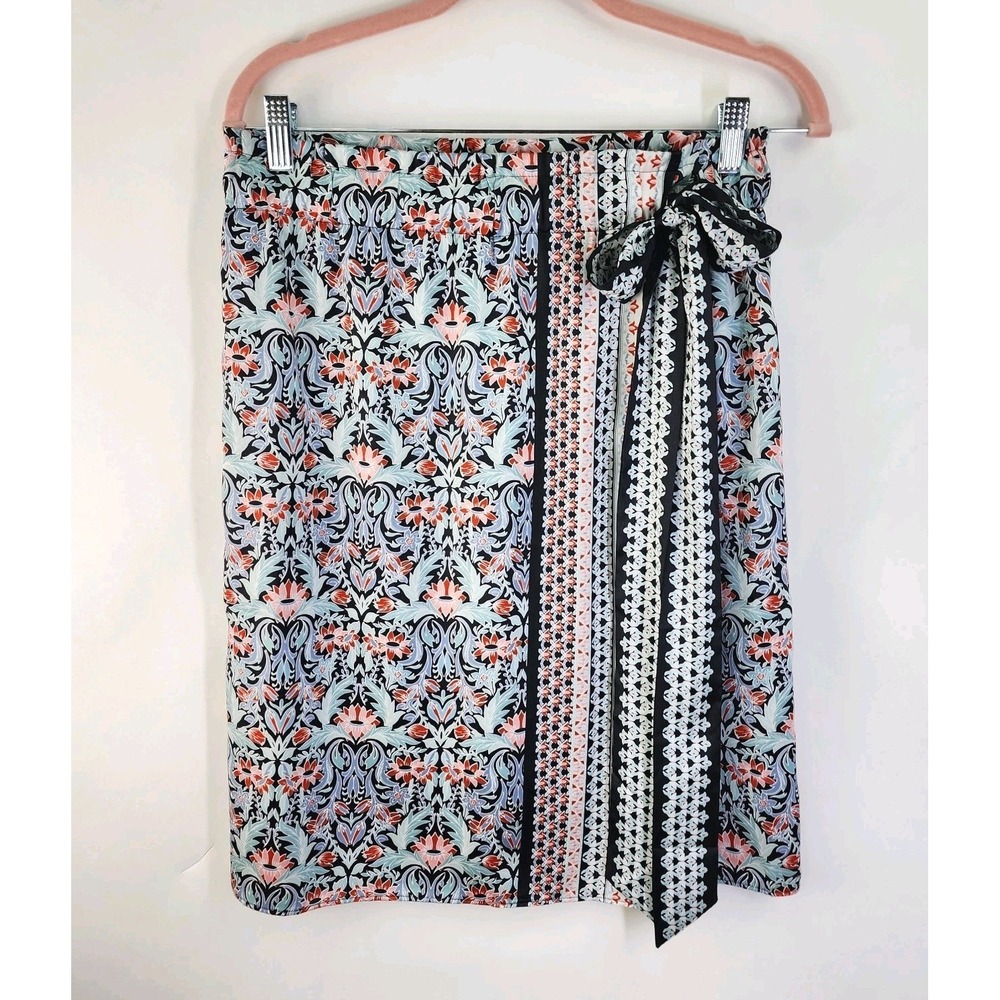 Loft Skirt Women's S Wrap-front Paisley Bow Silky